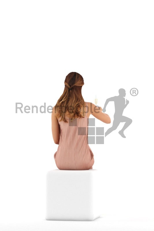 3d people event, white 3d woman sitting and drinking
