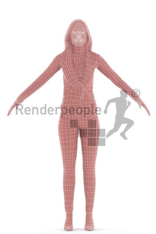 3d people business, white rigged woman in A Pose