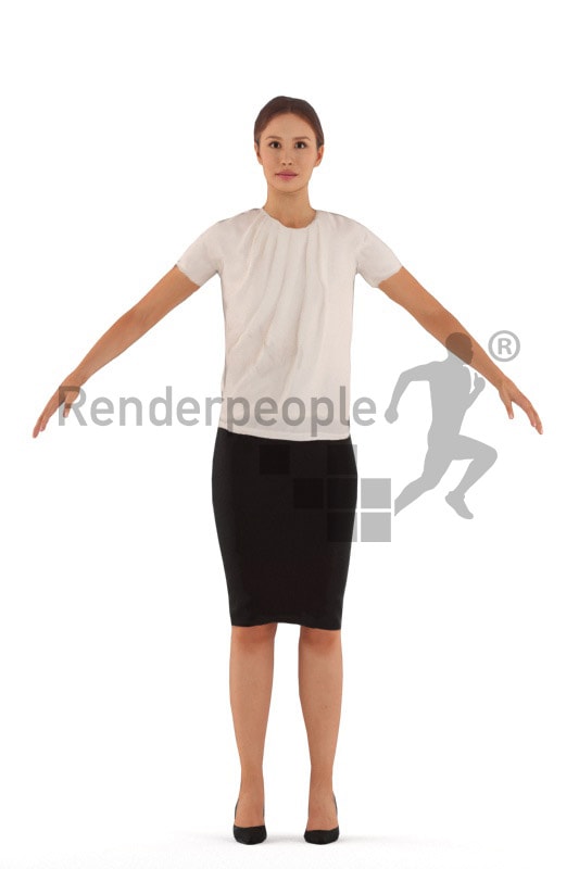 3d people office, rigged woman in A Pose