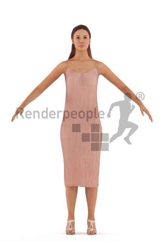 3d people evening, rigged woman in A Pose