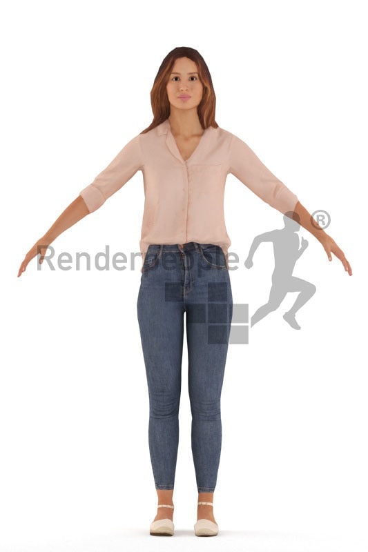 3d people casual, white rigged woman in A Pose