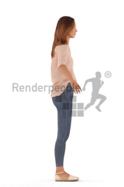 3d people casual, white rigged woman in A Pose