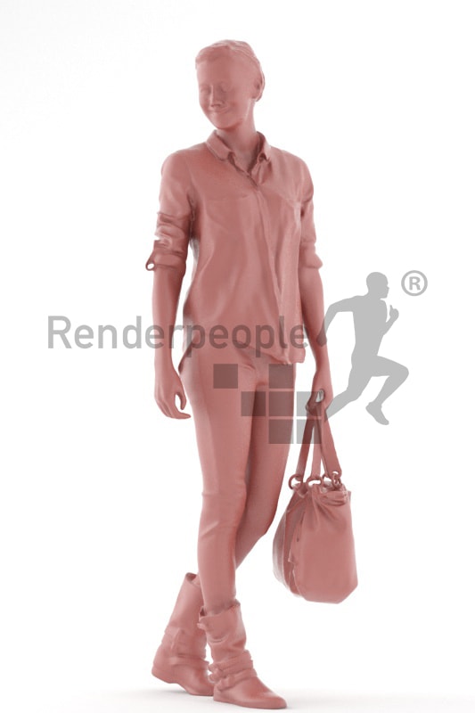 3d people shopping, white 3d woman with short hair checking out shop windows
