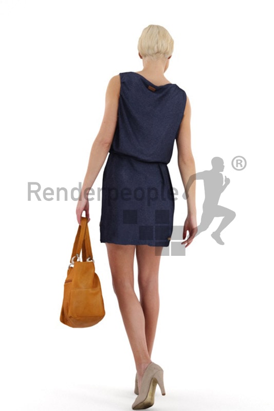 3d people shopping, white 3d woman with short hair carrying a purse