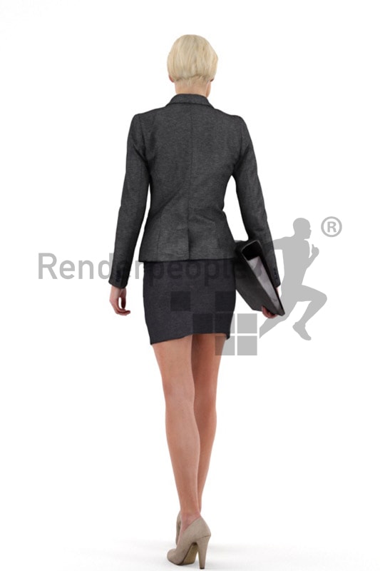 3d people business, white friendly looking 3d woman carrying a folder
