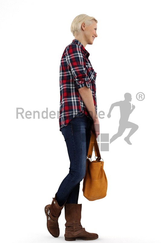 3d people shopping, white 3d woman with short hair carrying a purse