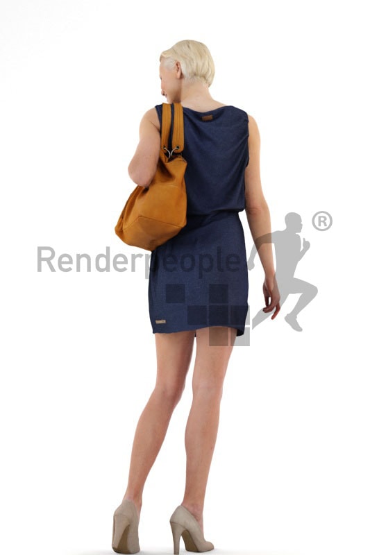 3d people shopping, white 3d woman carrying a purse and looking over her shoulder