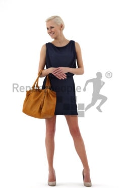 3d people shopping, white 3d woman with blond short hair carrying a purse