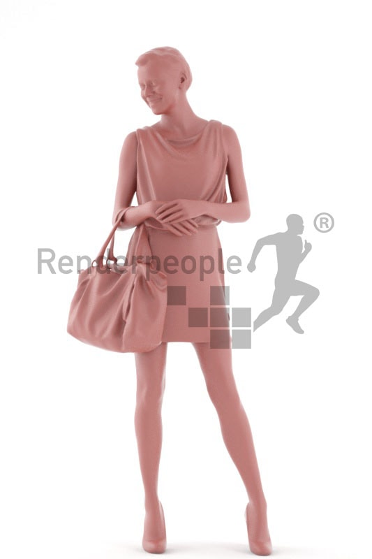 3d people shopping, white 3d woman with blond short hair carrying a purse
