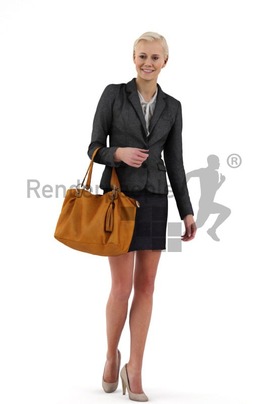 3d people shopping, white 3d woman with short blond hair carrying a purse