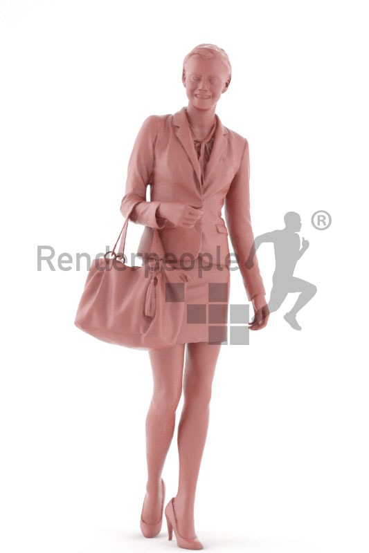 3d people shopping, white 3d woman with short blond hair carrying a purse