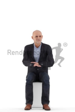 Animated human 3D model by Renderpeople – elderly white man in business suit, sitting