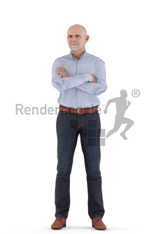 Animated human 3D model by Renderpeople – elderly european man standing in business look