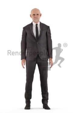 Animated 3D People model for realtime, VR and AR – old european man in business suit, idling