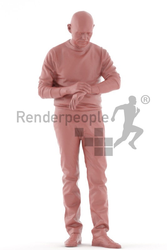 3d people casual, best ager man standing and looking at watch