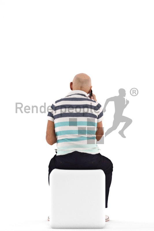 3d people casual, best ager man sitting and calling somebody