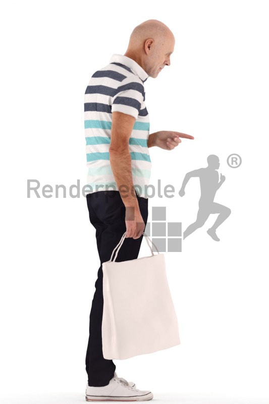 3d people casual, best ager man shopping and holding a bag