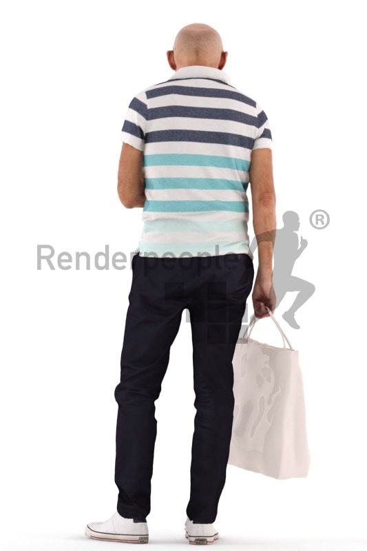 3d people casual, best ager man shopping and holding a bag