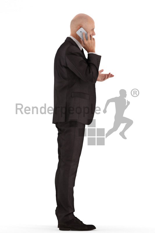 3d people business, best ager man standing and calling someone