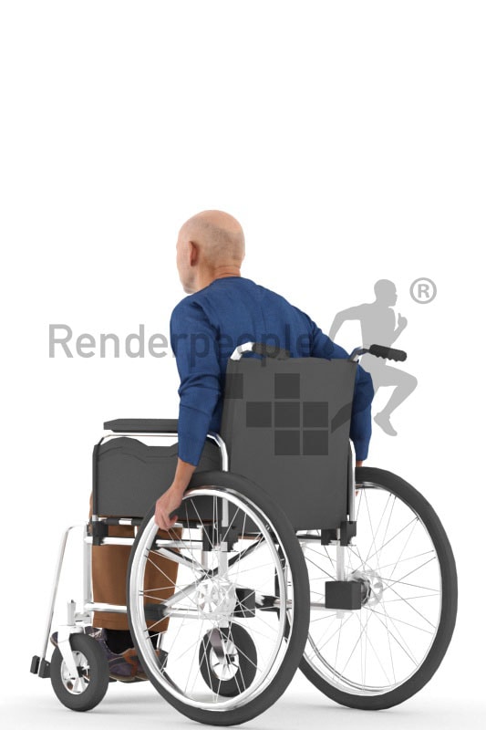3d people casual, best ager man sitting on wheelchair