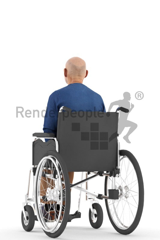 3d people casual, best ager man sitting on wheelchair