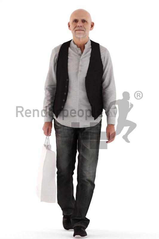 3d people casual, best ager man walking and shopping
