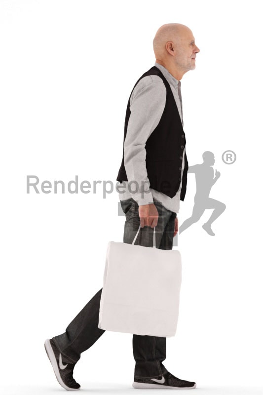 3d people casual, best ager man walking and shopping