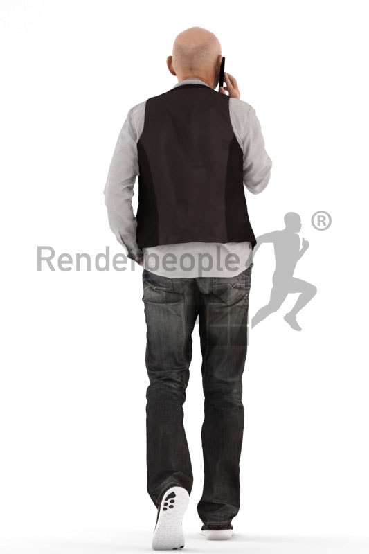 3d people casual, best ager man walking and calling somebody