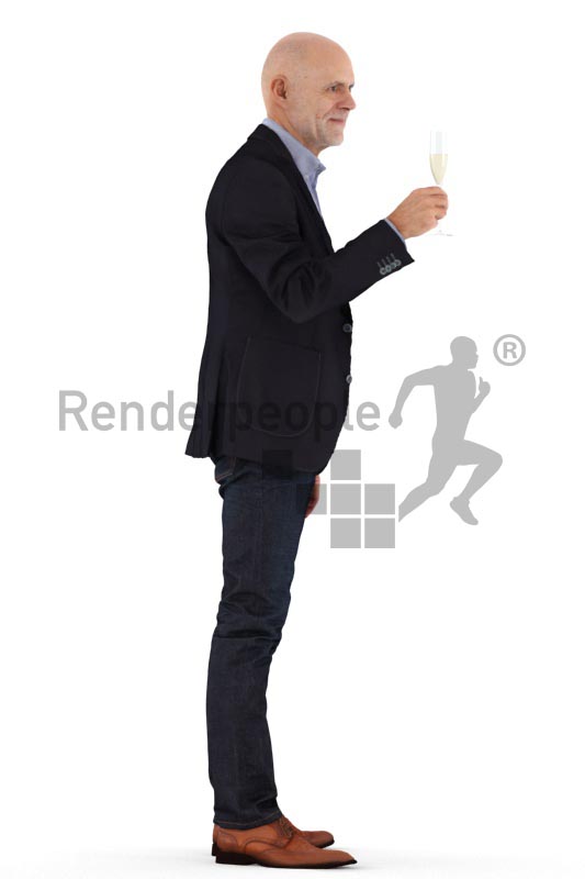 3d people business, best ager man standing and holding glass