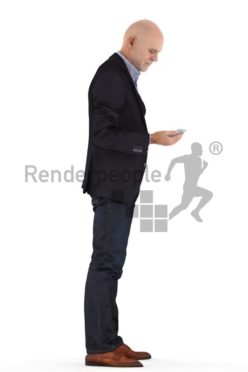 3d people business, best ager man standing and looking on phone