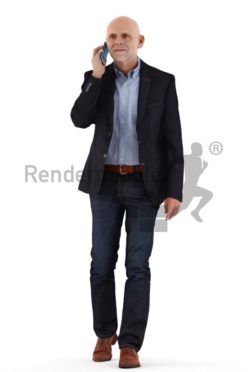 3d people business, best ager man walking and calling someone