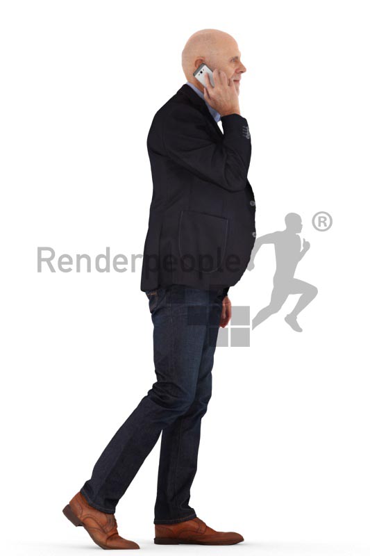 3d people business, best ager man walking and calling someone