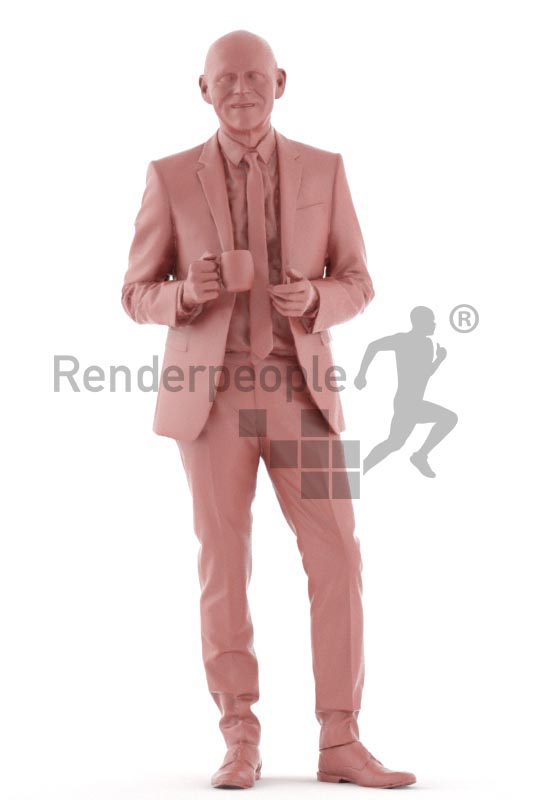 3d people business, best ager man standing and holding cup