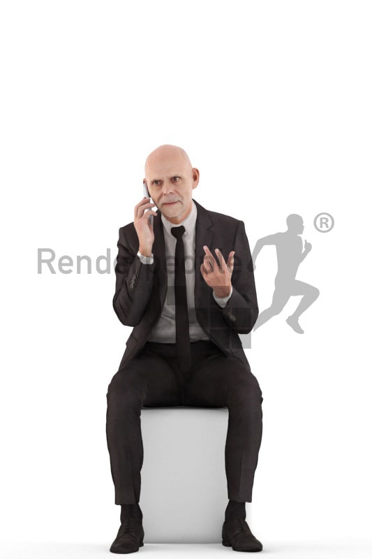 3d people business, best ager man sitting and calling somebody