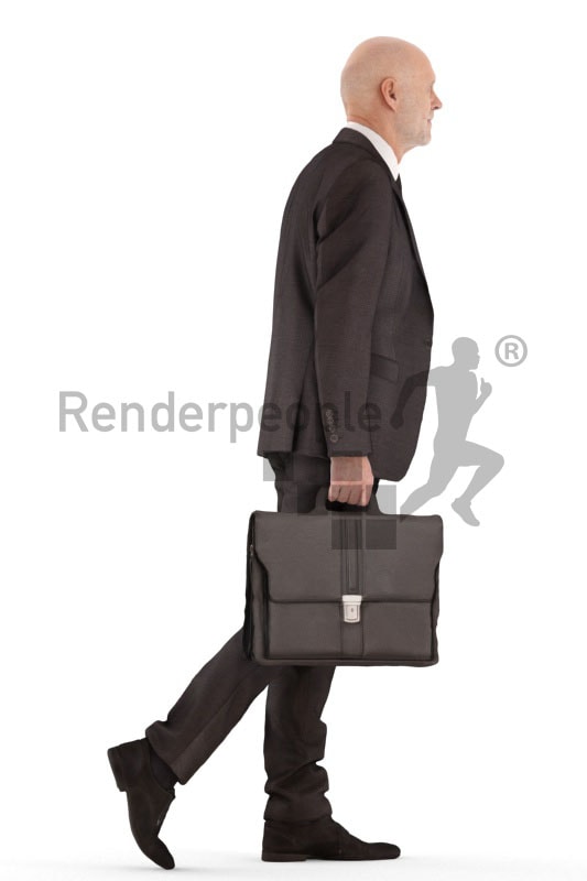 3d people business, best ager man walking and carrying briefcase