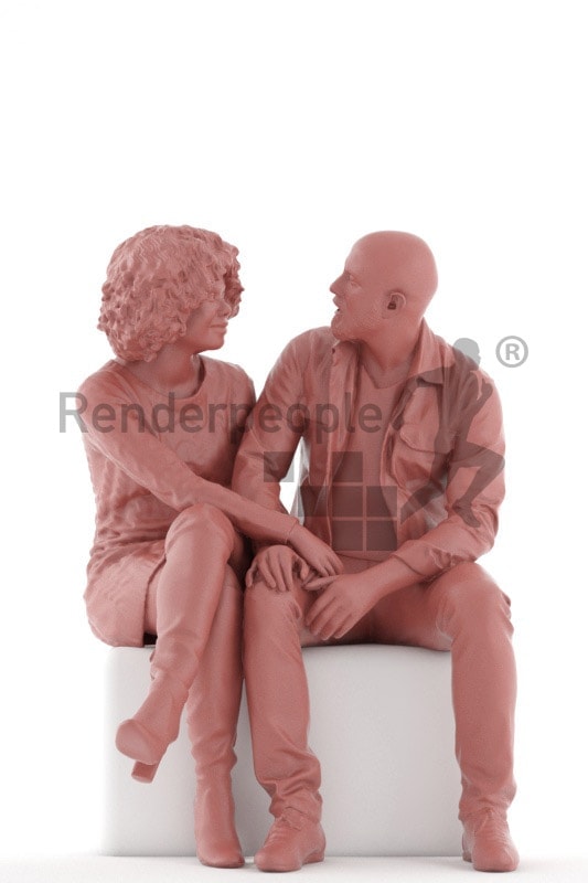 3d people couple and groups, white black 3d human sitting and talking