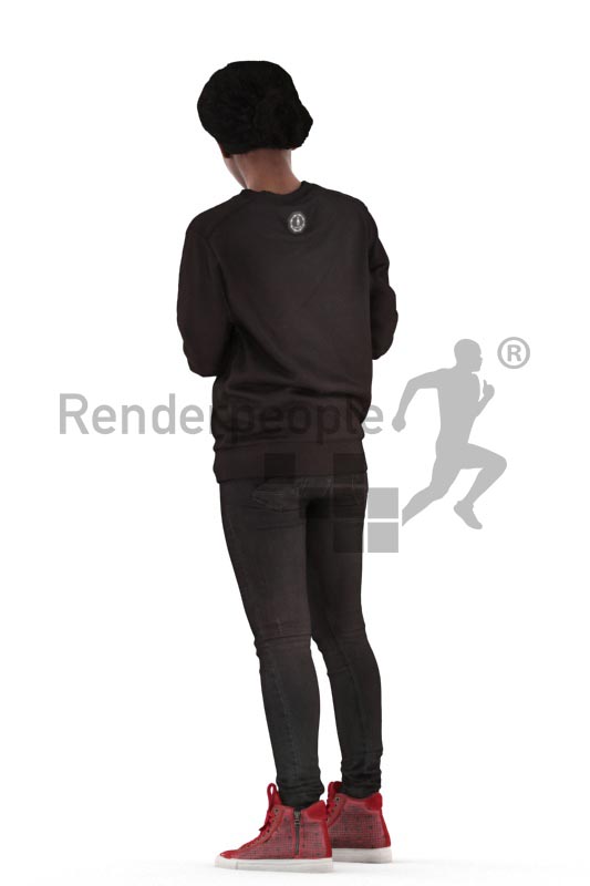 3d people casual, black 3d woman walk typing on her smartphone
