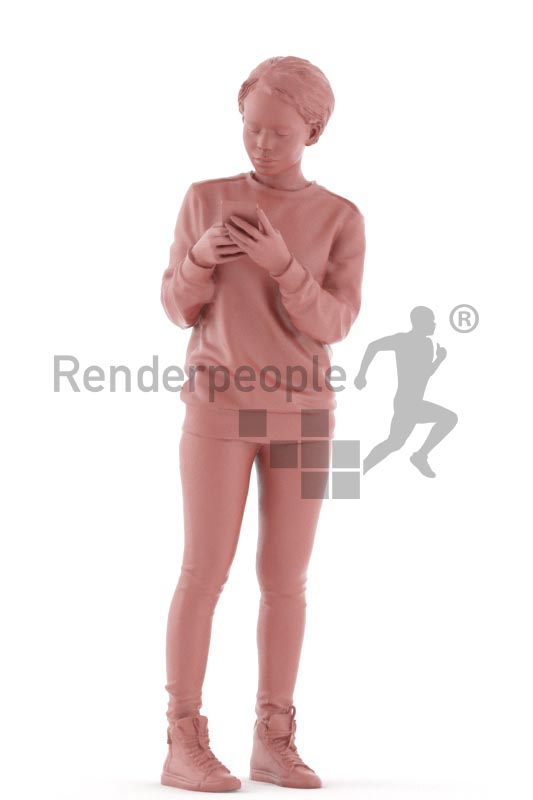 3d people casual, black 3d woman walk typing on her smartphone