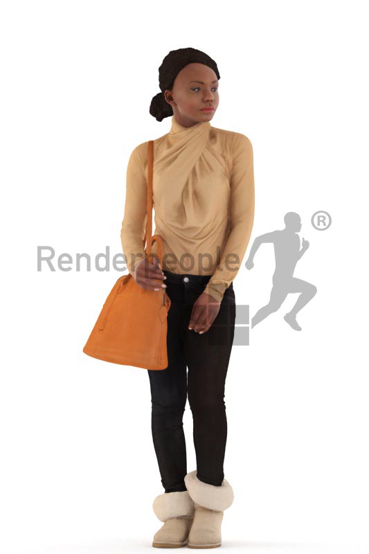 3d people casual, black 3d woman walking and carrying a bag