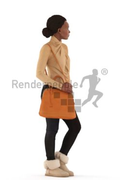 3d people casual, black 3d woman walking and carrying a bag