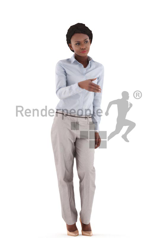 3d people business, black 3d woman standing and shaking hands