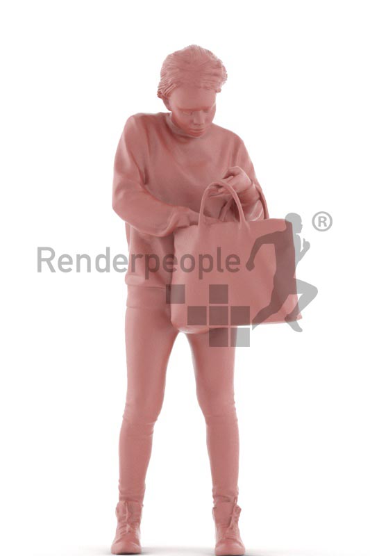 3d people casual, black 3d woman standing and searchin in his bag
