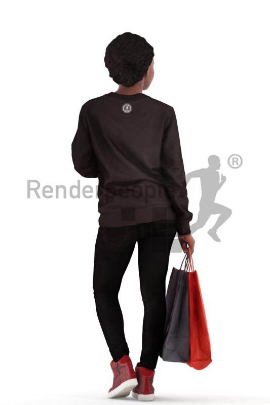3d people casual, black 3d woman walking with shopping bags