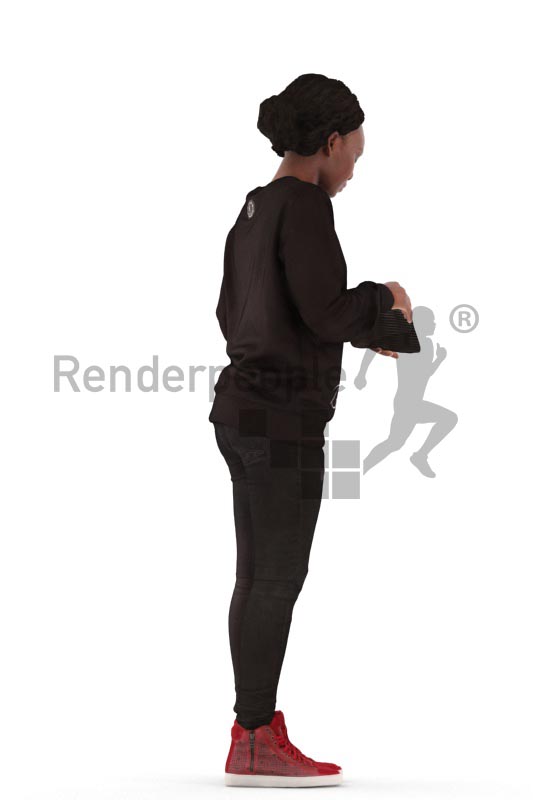 3d people casual, black 3d woman standing and searchin in her wallet