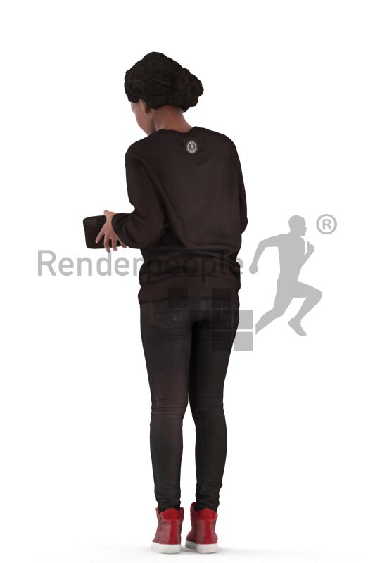 3d people casual, black 3d woman standing and searchin in her wallet
