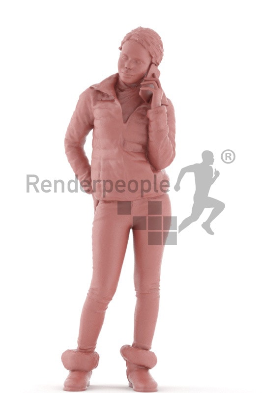 3d people outdoor, black 3d woman standing and calling