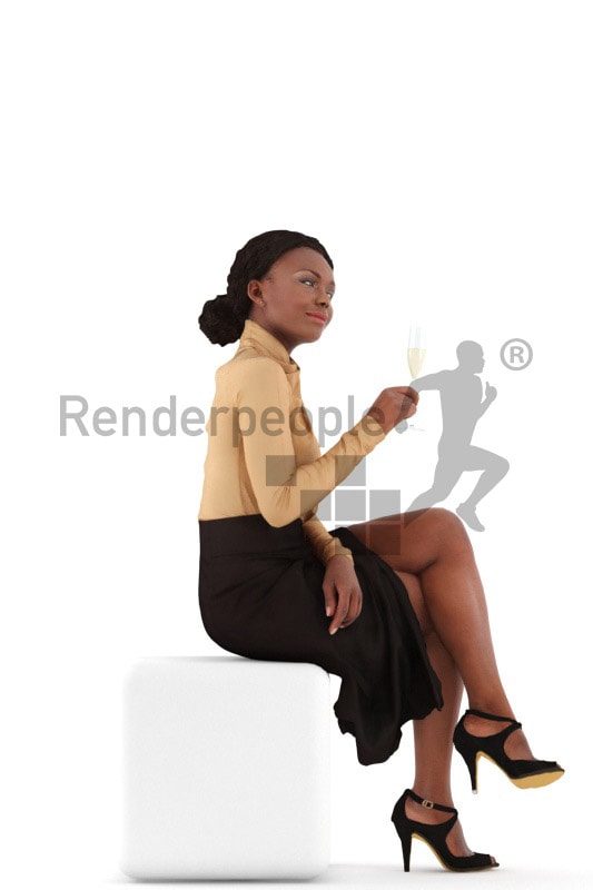 3d people evening, black 3d woman sitting an drinking