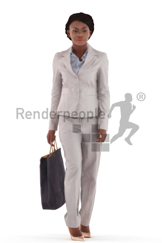 3d people business, black 3d woman walking with bag