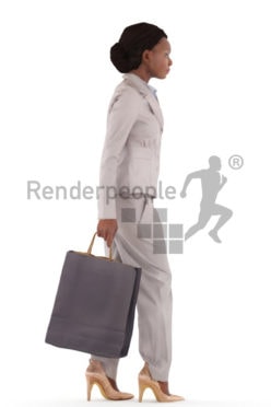 3d people business, black 3d woman walking with bag