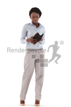 3d people business, black 3d woman standing and paying